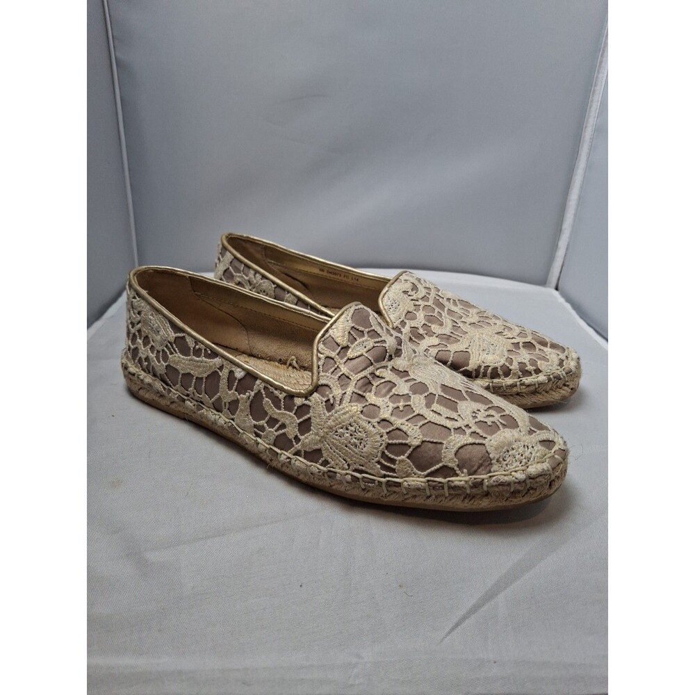 COLE HAAN Women's Lace Floral Espadrilles Flats Beige Gold Metallic Size 6 B